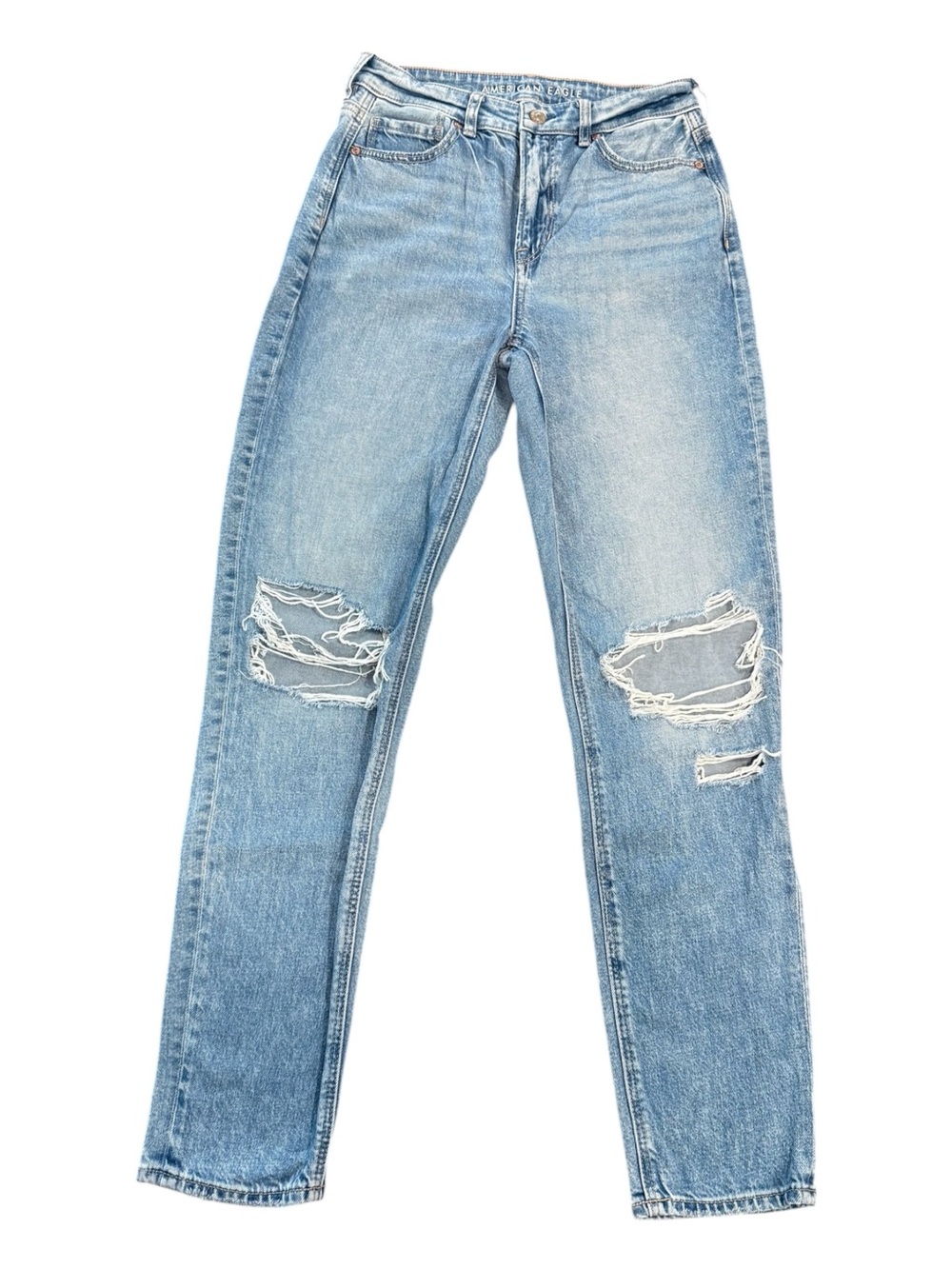 American Eagle Outfitters Light Blue Ripped Straight Leg Jeans